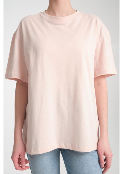 %100 Pamuk, Bisiklet Yaka, Oversize, Kısa Kollu Basic T-Shirt