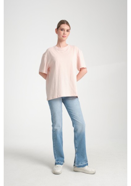 %100 Pamuk, Bisiklet Yaka, Oversize, Kısa Kollu Basic T-Shirt