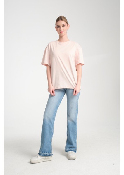 %100 Pamuk, Bisiklet Yaka, Oversize, Kısa Kollu Basic T-Shirt