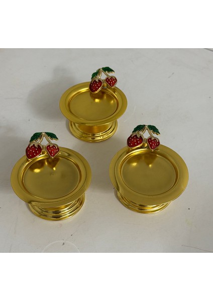 Çilek Aksesuarlı Gold Renk 6 Adet Makaronluk Lokumluk