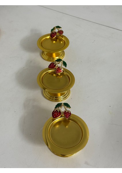 Çilek Aksesuarlı Gold Renk 6 Adet Makaronluk Lokumluk