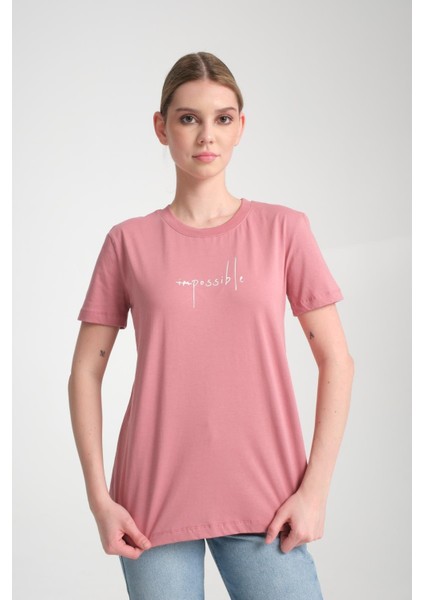 %100 Pamuk Rahat Kesim Bisiklet Yaka T-Shirt - Minimalist Yazı Tasarımı fırsatları