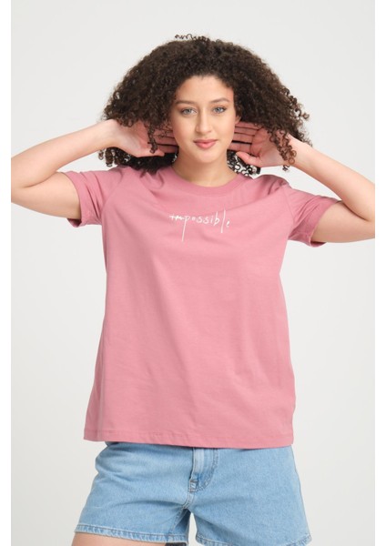 %100 Pamuk Rahat Kesim Bisiklet Yaka T-Shirt - Minimalist Yazı Tasarımı indirimleri