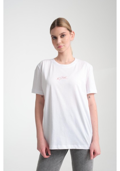 %100 Pamuk, Rahat Kesim Kısa Kollu T-Shirt - Şık Amour Yazısı modelleri