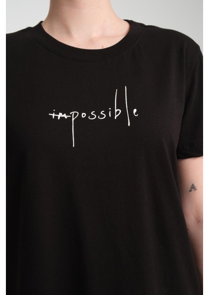 %100 Pamuk Rahat Kesim Bisiklet Yaka T-Shirt - Minimalist Yazı Tasarımı modelleri