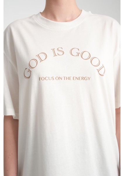 %100 Pamuk Kadın Oversized Bisiklet Yaka Kısa Kollu T-Shirt _ Motivasyonel Yazı Baskılı fiyatları
