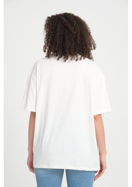 %100 Pamuk Kadın Oversized Bisiklet Yaka Kısa Kollu T-Shirt _ Motivasyonel Yazı Baskılı indirimleri