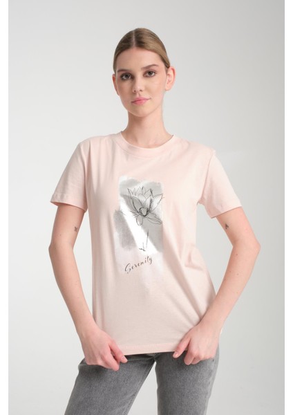 %100 Pamuk Kadın Bisiklet Yaka Pamuk T-Shirt - Şık Grafik Tasarım modelleri