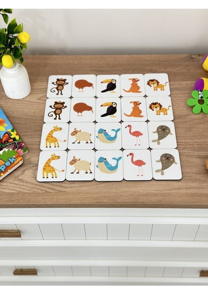 Zeka Kartları Esletirme Oyunu Hafıza Kartı Ahşap Eğitici Puzzle Oyuncak