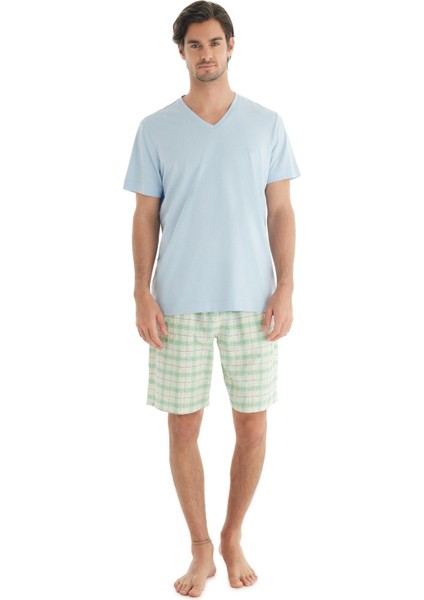 Erkek Modal Regular V Yaka Kısa Kol Mavi T-Shirt C7T1N7O04