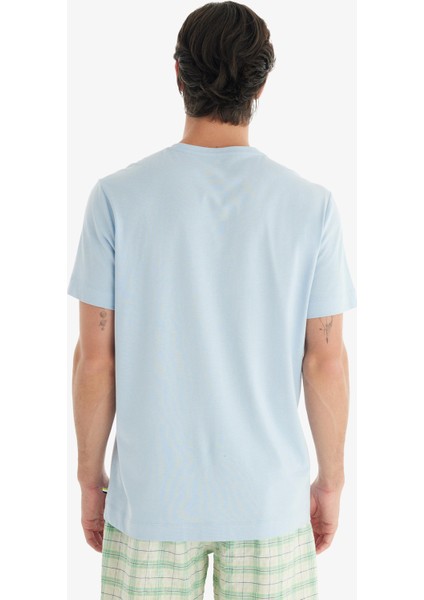 Erkek Modal Regular V Yaka Kısa Kol Mavi T-Shirt C7T1N7O04
