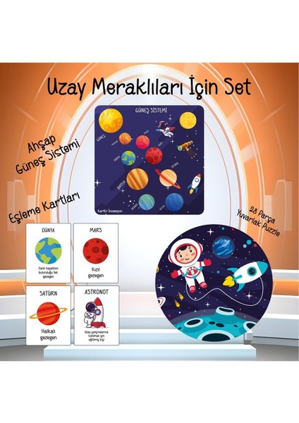 Gezegenleri Öğreniyorum 3lü Set ,uzay Meraklıları Için 3 Lü Set,ahşap 3lü Puzzle Seti