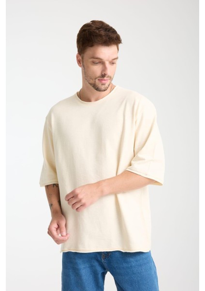 %100 Pamuk Oversize Kısa Kollu Bisiklet Yaka T-Shirt
