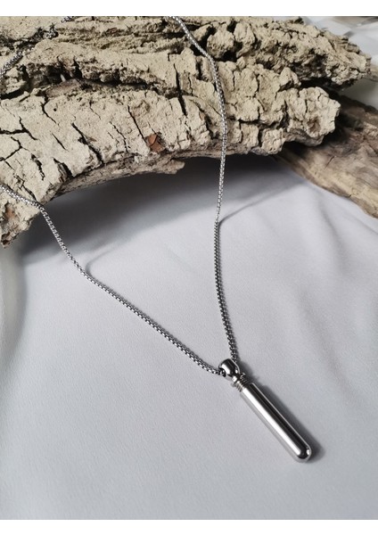 Erkek Gümüş Renk Infinity Capsule Pendant 316 L Çelik Kolye