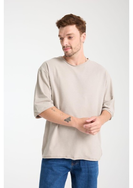 %100 Pamuk Oversize Kısa Kollu Bisiklet Yaka T-Shirt