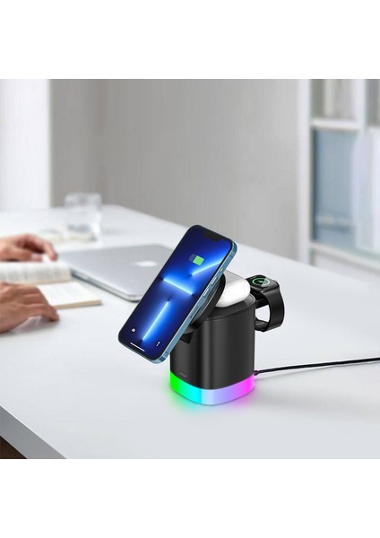 AW13 3'ü 1 Arada Rgb Işıklı Magsafe Kablosuz Şarj Standı