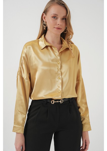 3985 Oversize Saten Gömlek - Altın Sarısı fırsatları