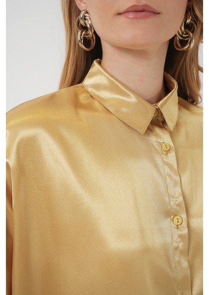 3985 Oversize Saten Gömlek - Altın Sarısı indirimleri
