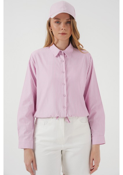 20276 Uzun Kol Çizgili Gömlek - Pembe fırsatları