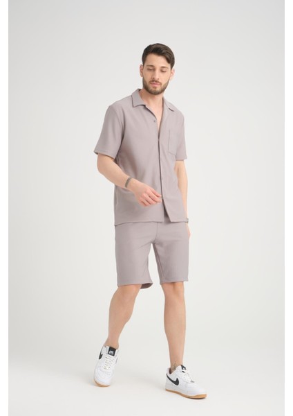 %100 Pamuk, Modern Tasarım Erkek Şort ve Cep Detaylı Gömlek Takımı