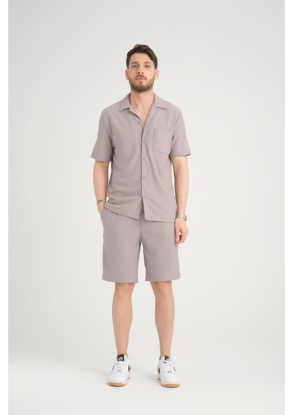 %100 Pamuk, Modern Tasarım Erkek Şort ve Cep Detaylı Gömlek Takımı fırsatları