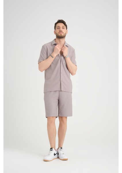 %100 Pamuk, Modern Tasarım Erkek Şort ve Cep Detaylı Gömlek Takımı indirimleri