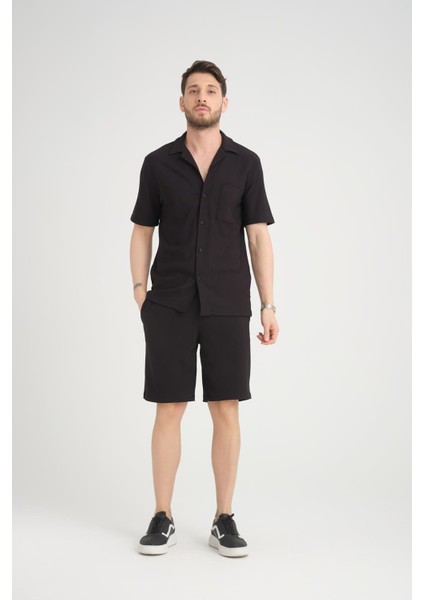 %100 Pamuk, Modern Tasarım Erkek Şort ve Cep Detaylı Gömlek Takımı indirimleri