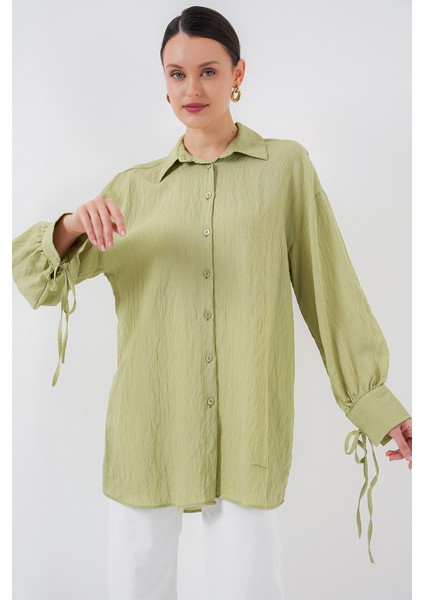 Kadın Oversize Bağcıklı Gömlek 5954 - E.yeşil