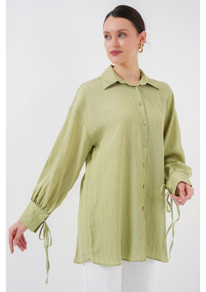 Kadın Oversize Bağcıklı Gömlek 5954 - E.yeşil