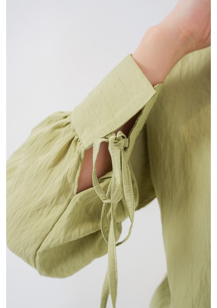 Kadın Oversize Bağcıklı Gömlek 5954 - E.yeşil