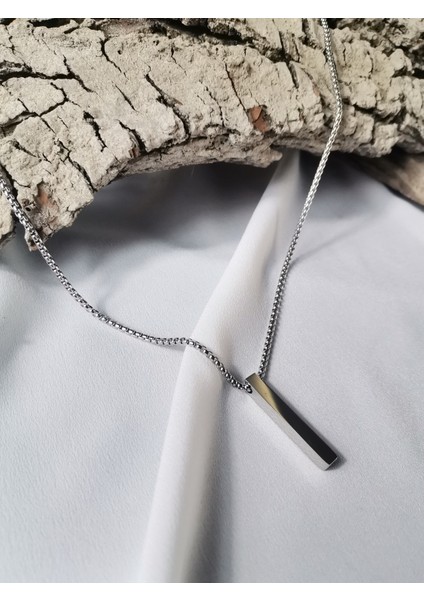 Erkek Gümüş Renk Steel Bar 316 L Çelik Kolye