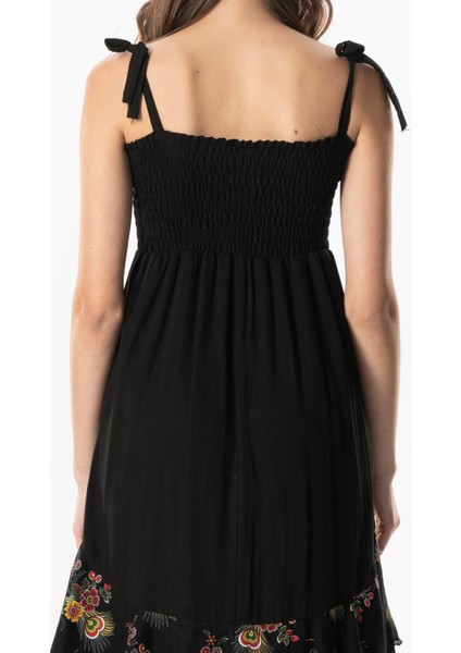 Askılı Vual Gülçimen Kat Kat Asimetrik Kesim Yazlık Midi Boy Elbise Siyah Syh fırsatları