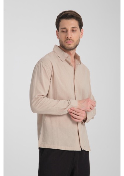 Yazlık Regular Fit Uzun Kollu Keten Gömlek - Rahat ve Şık Tasarım