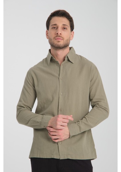 Yazlık Regular Fit Uzun Kollu Keten Gömlek - Rahat ve Şık Tasarım