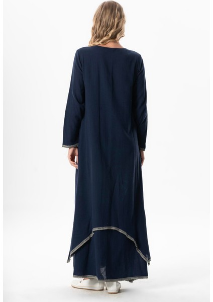 Uzun Kol Şile Bezi Lerzan Oval Yaka Nakışlı Yazlık Elbise Lacivert Lcvt fiyatları