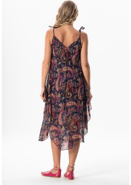 Askılı Vual Afrodit Midi Boy Yazlık Elbise Şal Lacivert 6215 fiyatları