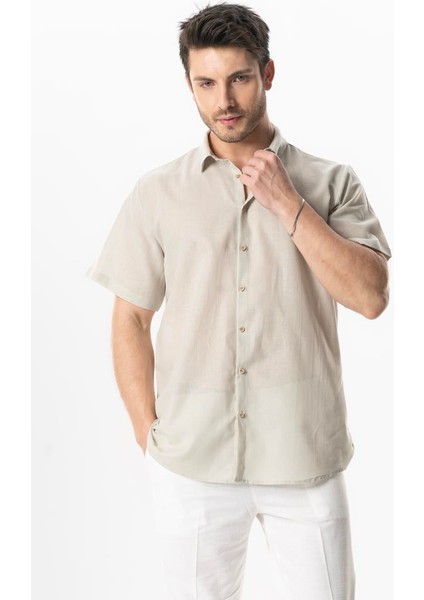 Kısa Kol Poplin Akdeniz Erkek Yazlık Gömlek Taş Tas