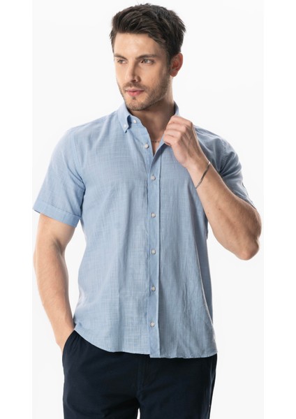 Ada Şile Bezi Kısa Kol Yazlık Erkek Gömlek Siyah 3003