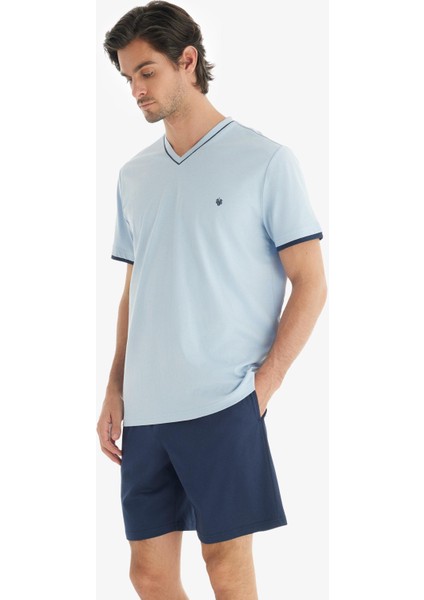 Erkek Premium Kısa Kol Şortlu Mavi Pijama Takım C3T1N7O04