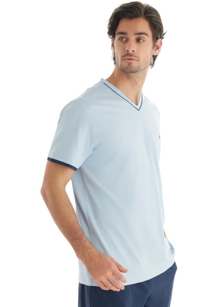 Erkek Premium Kısa Kol Şortlu Mavi Pijama Takım C3T1N7O04