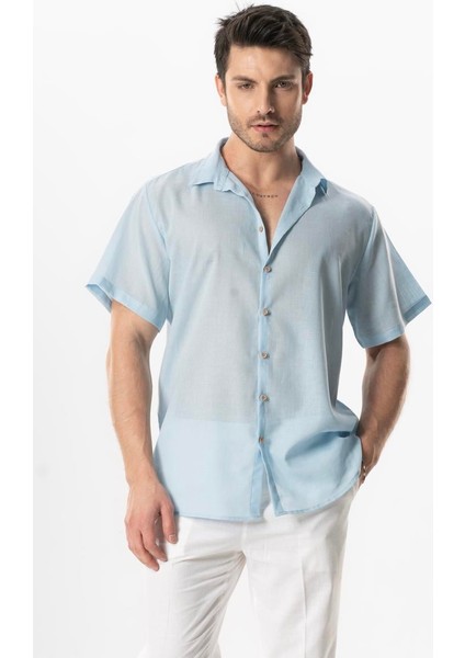 Kısa Kol Poplin Akdeniz Erkek Yazlık Gömlek Taş Tas