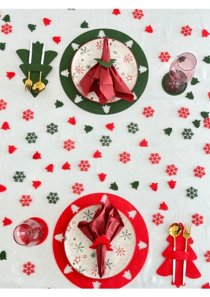 Yılbaşı Temalı Kırmızı Yeşil 4 Kişilik Amerikan Servisi,yılbaşı Dekorları,supla Seti indirimleri