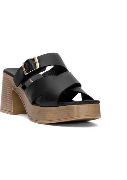 D25YT-1200 Kadın Deri Topuklu Terlik Siyah fiyatları