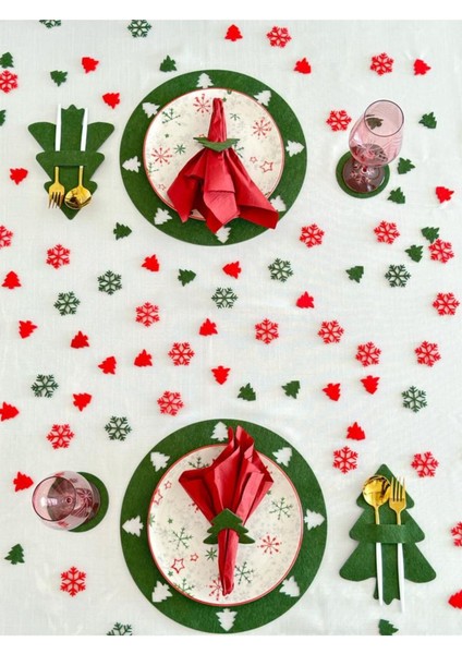 Yılbaşı Temalı Supla Seti, Yılbaşı Yemek Seti, Yılbaşı Sofra 12 Kişilik Yeşil