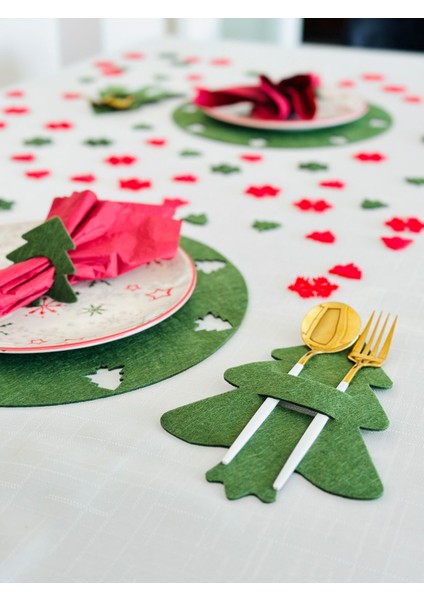 Yılbaşı Temalı Amerikan Servis Seti Yeşil 4 Kişilik,masa Dekoru,yeniyıl Yemek Masası,bardak Altlığı fırsatları