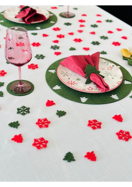 Yılbaşı Temalı Amerikan Servis Seti Yeşil 4 Kişilik,masa Dekoru,yeniyıl Yemek Masası,bardak Altlığı indirimleri