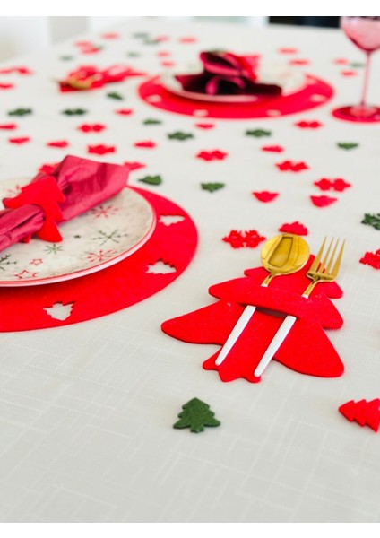 Yılbaşı Temalı Amerikan Servis 12 Kişilik Kırmızı,yılbaşı Dekor,masa Süsü