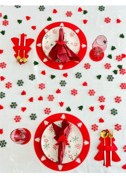 Yılbaşı Temalı Amerikan Servis 12 Kişilik Kırmızı,yılbaşı Dekor,masa Süsü fırsatları