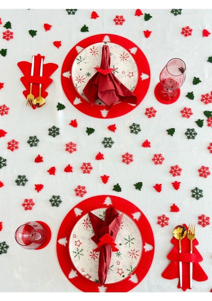 Yılbaşı Temalı Amerikan Servis 12 Kişilik Kırmızı,yılbaşı Dekor,masa Süsü indirimleri