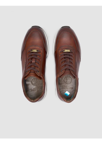 %100 Hakiki Deri Kahverengi Bağcıklı Erkek Spor Ayakkabı